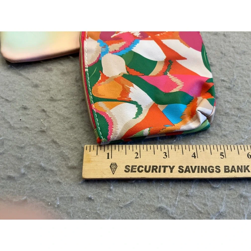 Ipsy Makeup Bag Set of 3 Floral Geometric Rainbow Zipper Pouches Small Travel
